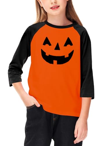 Remimi Unisex Kids Halloween Shirts 3/4 Sleeve Holiday Cute Graphic Tops 3-12 Years3