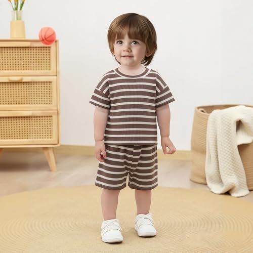 Image of 4 Piece Baby Boys' Clothing Sets Toddler Summer Outfits | Cotton Cute Baby Boy Summer Clothes, Short Sleeve Toddler T Shirts & Elastic Short Sets for Infant