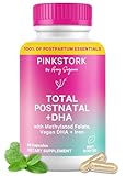 Pink Stork Total Postnatal Vitamins for Women | Vegan DHA, Iron, Folate, B12 | Postpartum Recovery Essentials | Lactation Support for Breastfeeding Moms | Third-Party Tested - 60 Capsules, Mint