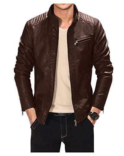 Image of Leather Jacket Men Black Slim Fit Motorcyle Lightweight