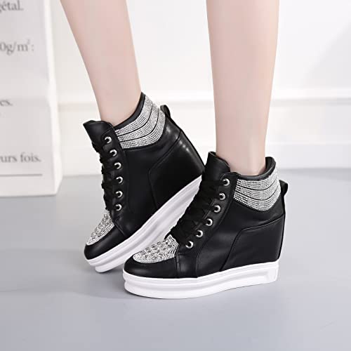 rismart Women's High Top Wedge Fashion Sneakers Glitter Lace up Ankle Bootie4