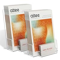 AITEE DIN A5 Tisch-Prospektständer: 2 Stück Acryl Transparenter Flyerständer mit Visitenkartenhalter Freistehende Prospekthalter für Counter Büro Restaurant Rezeption