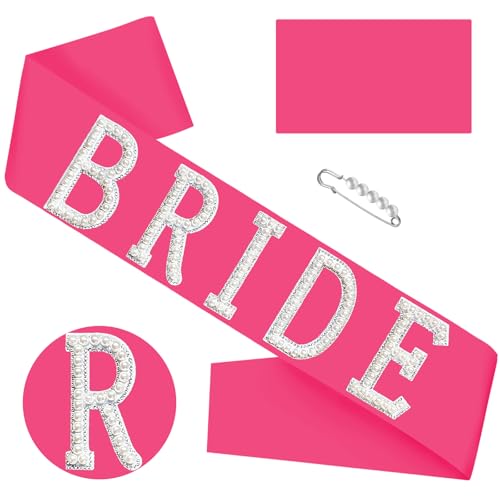 JXYCBZYing Hot Pink Bride Sash with Pearls and Rhinestones Funny Bride to Be Sash Bachelorette Party Sashes for Bridal Shower Wedding Hen Party Decorations Engagement Gifts Jokes Favors