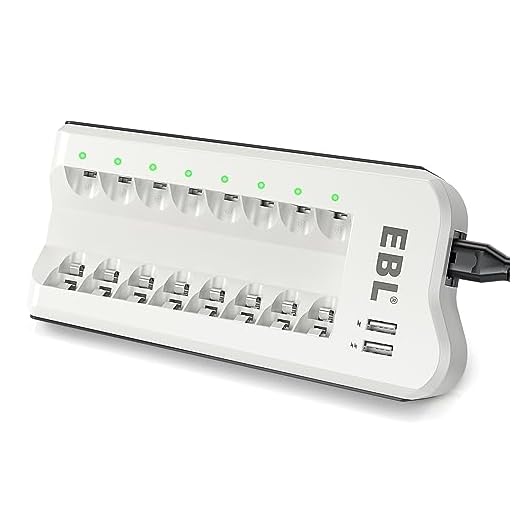 EBL Smart 8 Bay AA AAA Battery Charger for NiMH NiCD Rechargeable Batteries Build-in 2 USB Fast Charging Ports