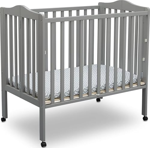 Image of Delta Children Folding Portable Mini Baby Crib with 1.5-inch Mattress - Greenguard Gold Certified, Grey