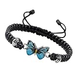 Xweptuy Pulsera de Mariposa Tejida Cuerda Ajustable Pulsera de Mariposa Cuerda Trenzada para Parejas Amistad Cumpleaños Hilo Negro Azul