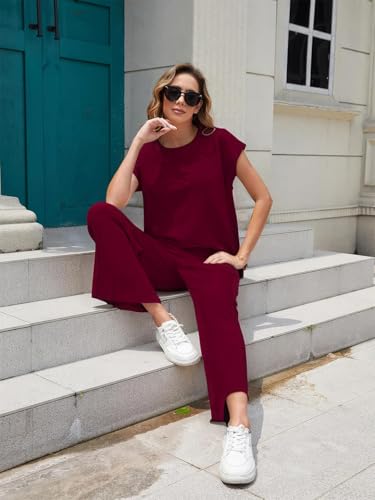 Image of TYSORT Women Dropshoulder Summer co ords Set Track Suit Oversized Top Baggy Pant,Top and Pajama Set