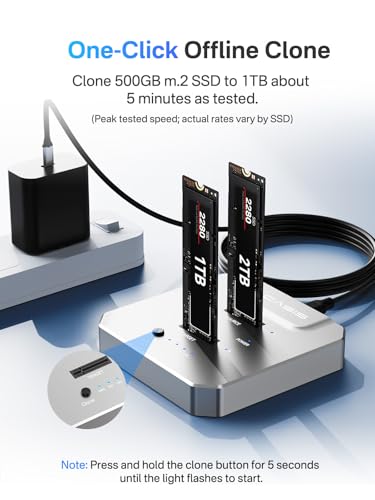 Image of ACASIS 20Gbps M.2 NVMe SSD Cloner & Docking Station, Dual-Bay Offline Duplicator with Aluminum Heat Dissipation Enclosure, Tool-Free USB Adapter for M Key PCIe NVMe SSD Reader