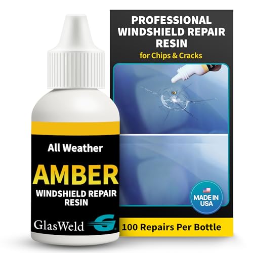 GlasWeld Windshield Repair - Professional Liquid Glass Fix Resin - Ideal for Rock Chips and Crack Damage - Premium Results - All Weather Amber