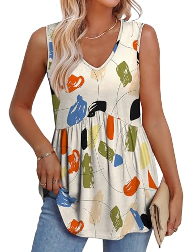 Image of OFEEFAN Womens Tank Tops 2025 Flowy Peplum Tops for Women Dressy Sleeveless V Neck Babydoll Tank Tops