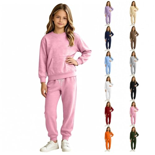 GOSEAGOTOFUN Sweat Set Girls 2 Piece Fleece Sweatshirt and Sweatpants Kids Crew Neck Sweatsuit Fall Winter Jogging Tracksuit 01-Pink 4-5 Years - image 1