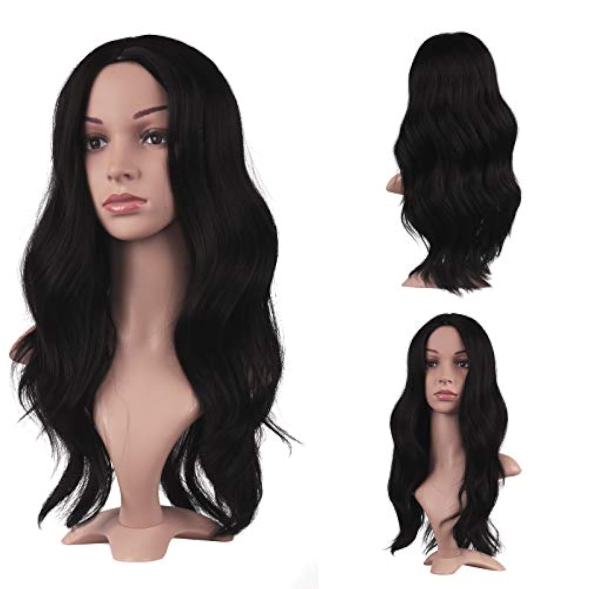 22 Inch Curly Wave Black Wig for Women, Heat Resistant
