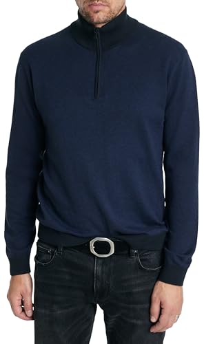Pull-over John Varvatos demi-zip en maille œil-de-perdrix pour homme chic