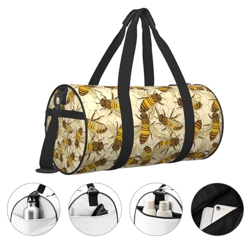 Large Duffle Bag for Travel - Vintage Honey Bees Honeycomb Gym Bag for Women Men, Foldable Travel Bags for Women Men with Zippered Multiple Pockets4