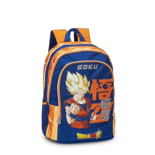 DRAGON BALL SUPER - Zaino Scuola Ufficiale Dragon Ball, 2 Ampi Vani, 1 Tasca Frontale, 2 Tasche Laterali in Rete, Spallacci Imbottiti, Retro e Fondo Termoformati, Chiusure a Zip, 32x43Hx23cm