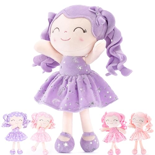 Gloveleya Doll Baby Dolls Soft Doll Baby Girl Gifts Curly Hair Hot Gold Purple Stars Dress Spring Girl 12inches