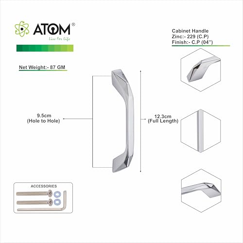 Image of Atom 4.7 inches Zinc Cabinet Pull Handle | CPPT Finish | Office Wardrobe Furniture Kitchen Drawer Push Bar, 229, Pack of 20