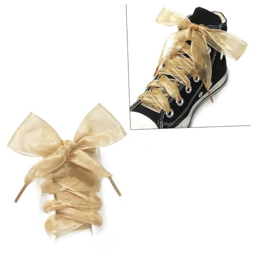 GALPADA Cordones De Zapato Ensanchados Transparentes De Organza Dorada, Cordones Planos De 4 Cm Para Mujeres y Niñas, Ideales Para Fiesta, Baile y Bricolaje