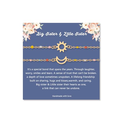 Image of LINY Matching Sisters Bracelets for 2, Big SIster and Lit SIster Bracelet Gifts for Sisters Birthday Christmas Gift