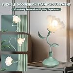 Flower Desk Lamp,LED Reading Light Bedside Vintage Flower Night Light,3 Colors Modes Cute Bedside Lamps Decor,Living Room Bedroom Room Kawaii Lighting Table Lamps Home Decoration (Green) - Image 3