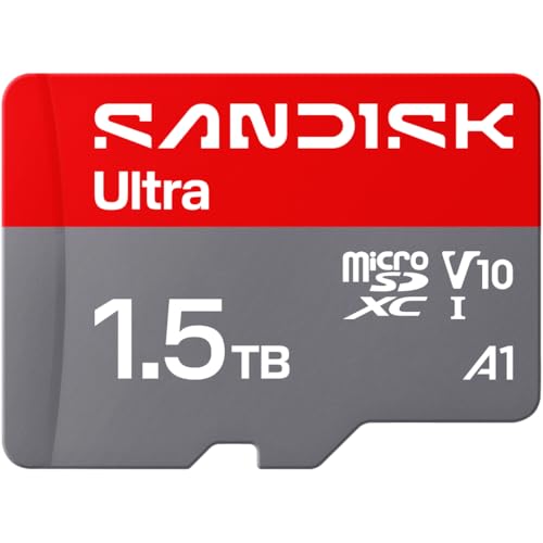 SANDISK 1.5TB Ultra microSD UHS-I�J�[�h - �ő�195MB/�b�̓ǂݎ�葬�x�A�t��HD�r�f�I�AV10�AU1�AC10�AA1 - SDSQUJQ-1T50-GZ6MA�B