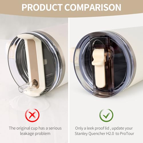 Image of 2 Pack Leak Proof Lid for 40oz Stanley H2.0 Quencher, No Spill Lids Replacement 40oz for Stanley ProTour, with Removable Nozzle (White+Black)