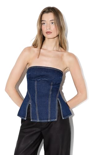 Misspap Denim Bandeau Split Hem Top