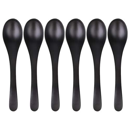 Alipis 6Pcs Black Matte Soup Spoon Imitation Porcelain for Home Dining for Miso Tableware Hassle Cleanup