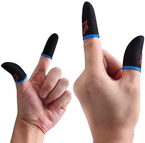 Gaming Finger Sleeves for Mobile Game Controllers Anti-Sweat Breathable Seamless Thumb Finger Sleeve for League of Legend, PUBG, Rules of Survival, Knives Out-Blue-(1 Pair)