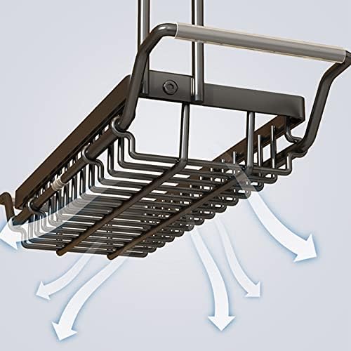 FOJJIYUAL Kitchen Sink Organiser, Sink Storage Holder for Sponge, Cloth, Brush, Drain Basket with Hanging Rail for cloth, Storage Rack in 201 Stainless Steel, Telescopic Black-L-42.5x10.5x23.5CM
