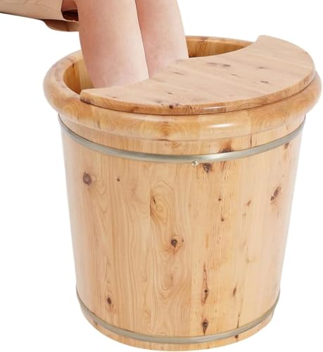 Balde de baño para pies de madera sólida con tapa y taburete miniatura 1