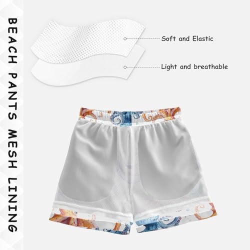 Pigsaly Boys' Swim Board Shorts Tentacles Colorful Octopus Boy's Swim Trunks Kids Swimwear XS4