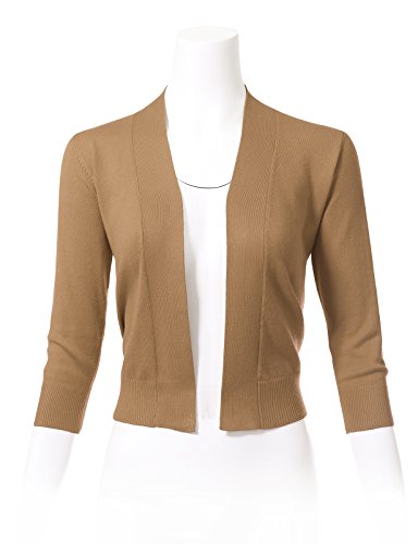 Image of Allsense Women's 3 /4 Sleeve Cropped Shrug Cardigan | Classic Bolero, Open-Front, Lightweight Soft Fine Knit Cover Up