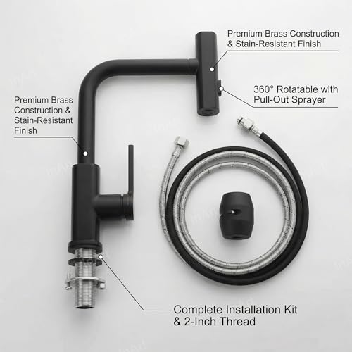 Image of InArt 360 Rotatable Brass Kitchen Faucet, Pull Out Kitchen Faucet with Waterfall Design (Black Matt)