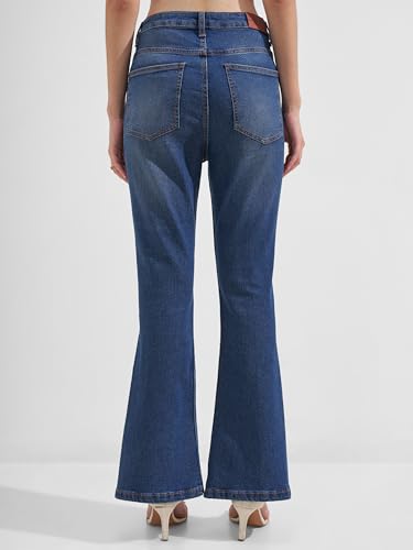 Image of Tokyo Talkies Women Blue Solid Bell Bottom High Rise Jeans