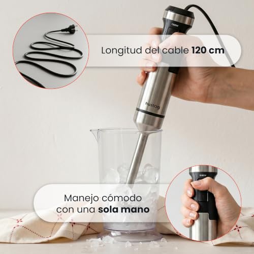 Miniatura 5 de Huslog Blend Flex 1500w Batidora De Mano Batidora De Acero Inoxidable Con 20 Velocidades Y Función Turbo, Incluye Un Vaso Medidor De 600 Ml Batidora De Mano Para Batidos Y Sopas
