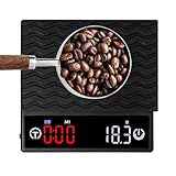 Monemey Báscula de Café Digital con Temporizador, Bascula Cocina con Tara Automática y LED, 2 Kg/0,1g de Alta Precisión, Barista Balanza Precision con Cubierta de Silicona para Espresso