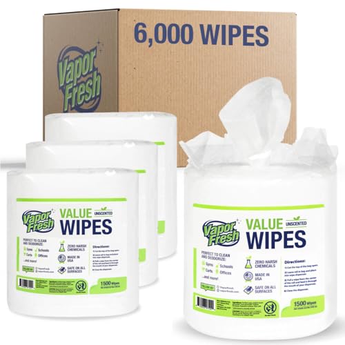 Vapor Fresh Value Wipes - 1,500 Count x 4 Rolls (6,000 Total Wipes) Plant Powered Commercial Grade