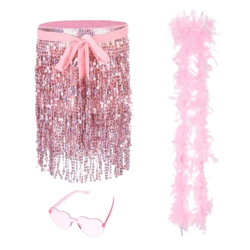 Jupe à paillettes pour femme avec franges scintillantes pour look de fête et tenue de soirée