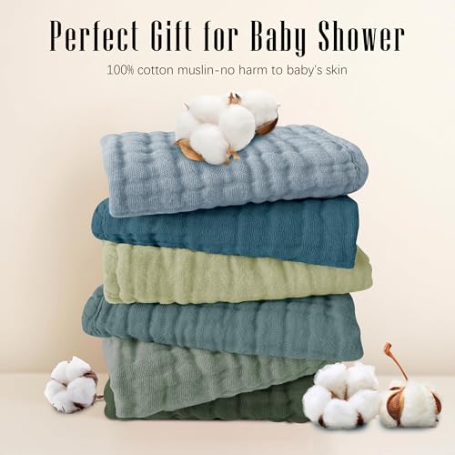 Image of SWEET DOLPHIN 12 Pack Muslin Burp Cloths Large 100% Cotton Burping Clothes for Baby Drool - Absorbent and Soft Boys & Girls Milk Spit Up Rags for Newborn Essentials Registry - Ocean Dip