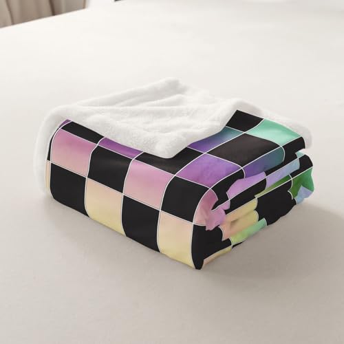 Image of Erosebridal Initial Letter B Fuzzy Plush Throw Pink and White Checkered Fleece Blanket Cute Monogram Plaid Sherpa Blanket for Kids Girls Women,Kawaii Gingham Grids Decor for Bed Couch Queen 90 inchx90 inch
