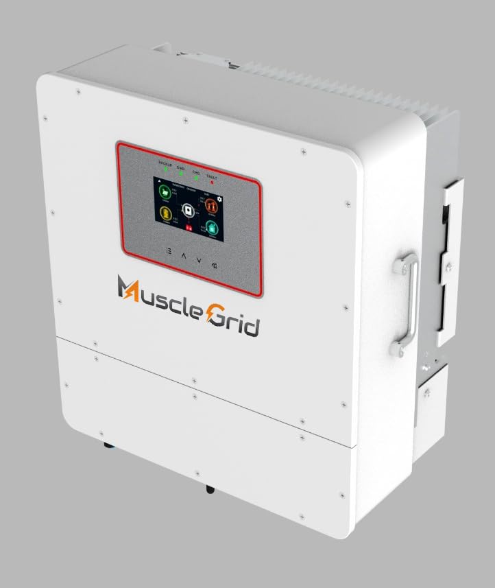 Image of MuscleGrid Solar Power Inverter, 6KW, 48V, White, IP65 Rated, WiFi Enabled, Touchscreen Control, Parallel 9 Units Support, Dual MPPT, 10 Year Warranty