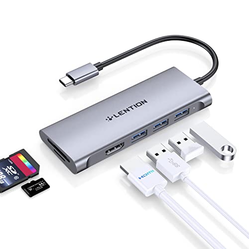LENTION USB C Hub with 4K HDMI, 3 USB 3.0, SD/Micro SD 3.0 Card Reader, Compatible 2025-2016 MacBook Pro, 2025-2018 Mac Air/Surface, Chromebook, iPhone15 or More, Stable Driver Adapter (Spac