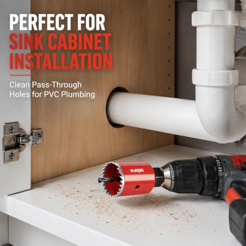 Image of KATA 8PCS Hole Saw Kit 1 inch-2-1 /8 inch Deep Cut 48mm for Wood, Plastic, Drywall | Hole Saw Set for Thicker Wood, Cabinet Panels and PVC, Carbon Steel Hole Cutter Drill Bit and Accessories in Storage Case