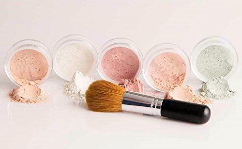5 pc SET (BEIGE) WITH BRUSH Mineral Makeup Matte Foundation Kit Full Size Sheer Powder Bare Face Cover