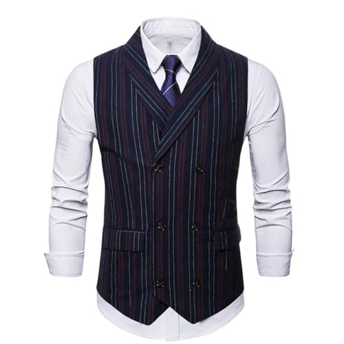 Chaleco de traje a rayas para hombre con cuello chal cruzado y corte entallado formal