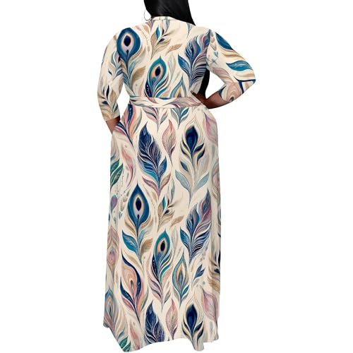 Image of SUZONANA Plus Size Maxi Dresses for Curcy Women Casual Loose 3 /4 Sleeve Long Dress with Belt