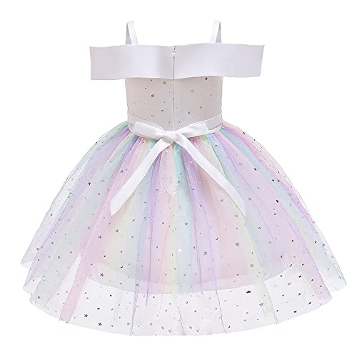 Uhnice Girl's Off Shoulder Tulle Dress Sequin Flower Girl Tutu2