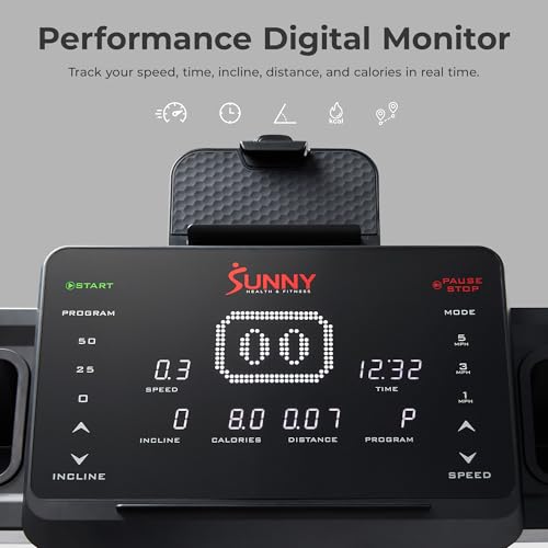 Image of Sunny Health & Fitness Smart Treadmill Intensive Quiet Auto Incline /Decline | Commercial Level | Extreme Auto Incline | Decline Capabilities | Shock Absorbing | Pre-Program Workout | Multi-Grip Handrail