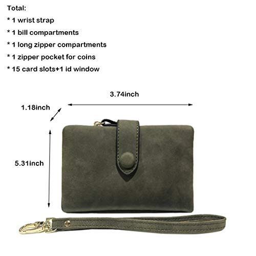 Image of Ladies Wallet RFID Blocking Women Leather Wristlet, Army Green, Size Medium